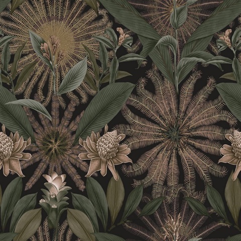 Enchanted Garden Chocolate Tropical Wallpaper