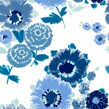 Essie Blue Painterly Floral Wallpaper