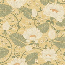 Eva Light Yellow Lotus Dreams Large Floral Wallpaper
