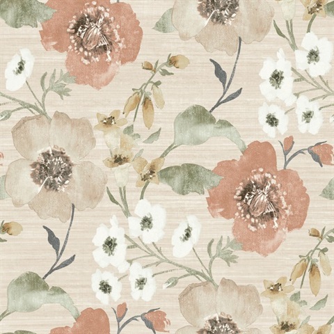 Evelyn Apricot Floral Wallpaper