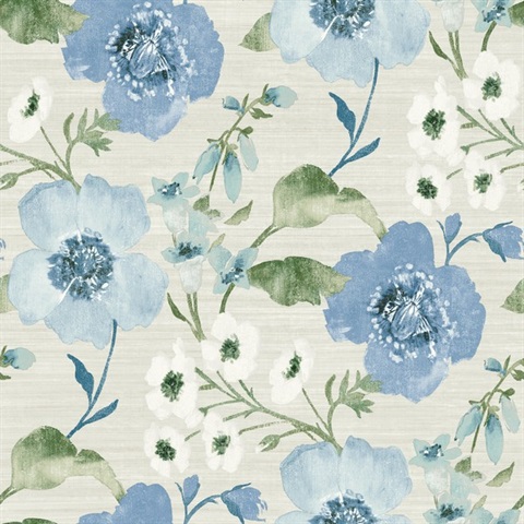 Evelyn Blue Floral Wallpaper