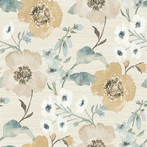 Evelyn Wheat Floral Wallpaper