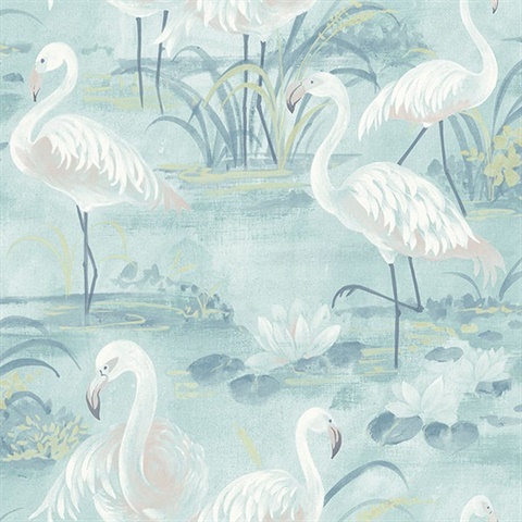 Everglades Aqua Flamingos Wallpaper