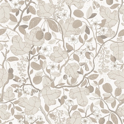 Ewald Beige Garden Vines Tree Branch Wallpaper