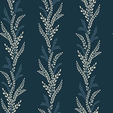 Exbury Dark Blue Vertical Leaf Stripe Wallpaper