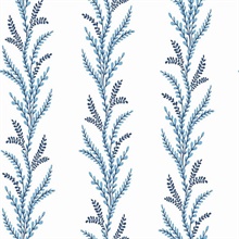 Exbury Finch Blue Vertical Leaf Stripe Wallpaper