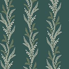 Exbury Forest Green Vertical Leaf Stripe Wallpaper