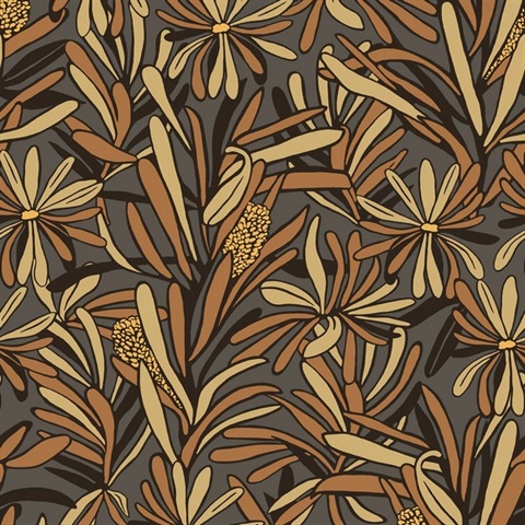 Fandango Bloom Camel and Black Wallpaper