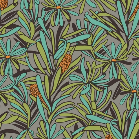 Fandango Bloom Grey and Orange Wallpaper