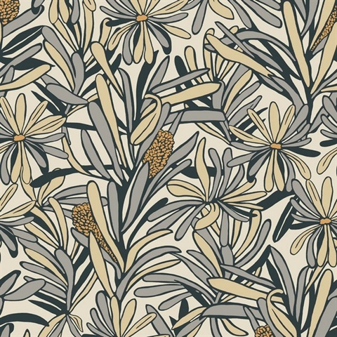 Fandango Bloom White and Grey Wallpaper