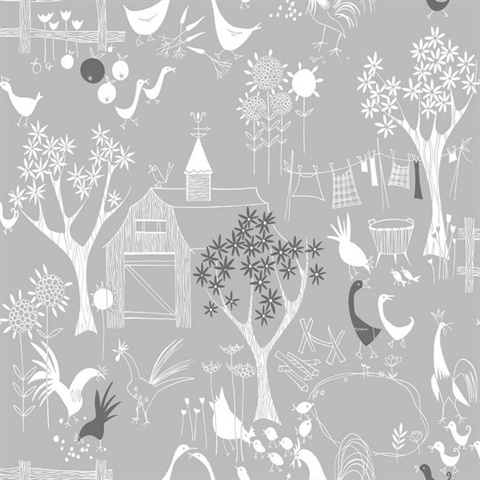 Farm Rise and Shine Grey Peel and Stick Wallpaper
