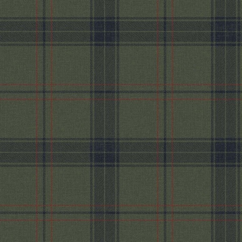 Fauna Olive Green Plaid Wallpaper