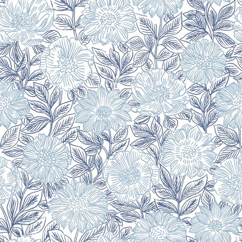 Faustin Navy Blue Floral Wallpaper