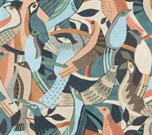 Fauvist Flock Coral & Aqua Abstract Bird Wallpaper