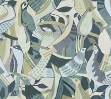 Fauvist Flock Green Abstract Bird Wallpaper
