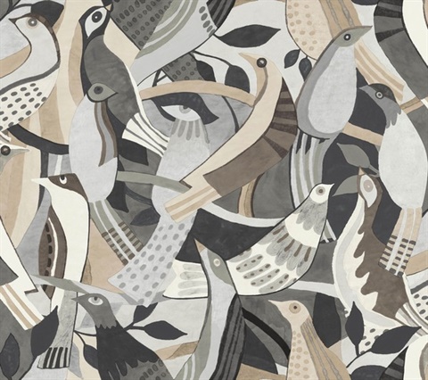 Fauvist Flock Neutral Abstract Bird Wallpaper