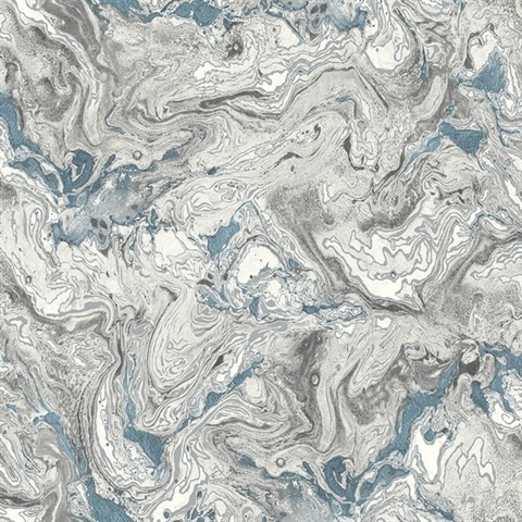 Faux Marble Marble Lunar Rock & Cerulean Peel and Stick Wallpaper