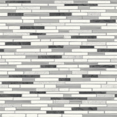 Faux Mosaic Strip Tile Tile Wrought Iron & Gray Peel and Stick Wallpap