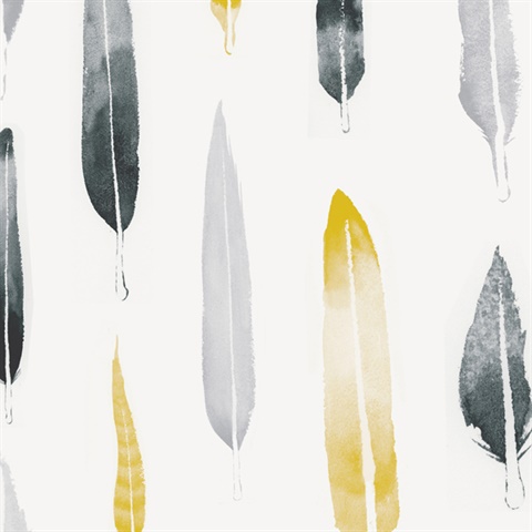 Feathers - Mustard colourway wallpaper