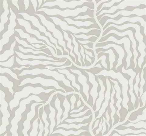 Fern Fronds Grey & White Abstract Leaf Wallpaper