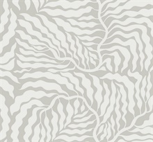 Fern Fronds Grey & White Abstract Leaf Wallpaper