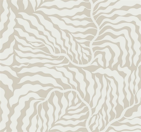 Fern Fronds Taupe & White Abstract Leaf Wallpaper