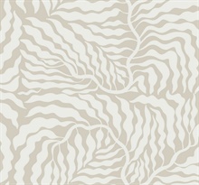 Fern Fronds Taupe & White Abstract Leaf Wallpaper