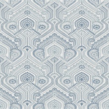 Fernback Blue Ornate Damask Floral & Leaf Wallpaper