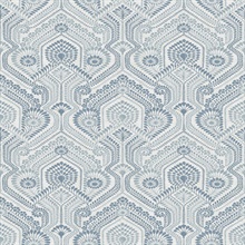 Fernback Blue Ornate Damask Floral & Leaf Wallpaper