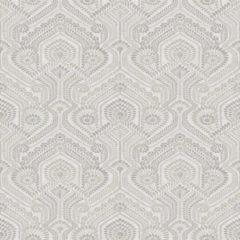 Fernback Grey Ornate Damask Floral & Leaf Wallpaper