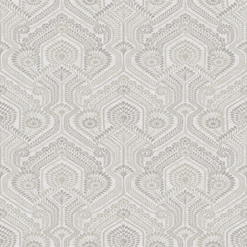 Fernback Grey Ornate Damask Floral & Leaf Wallpaper