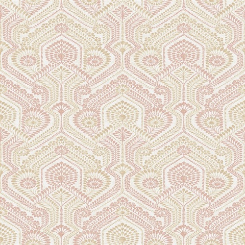 Fernback Pink Ornate Damask Floral & Leaf Wallpaper