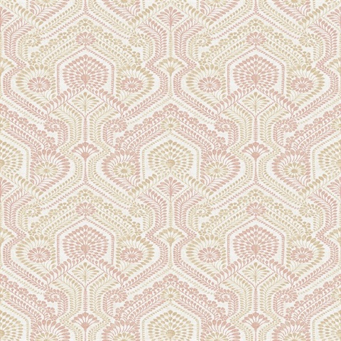 Fernback Pink Ornate Damask Floral & Leaf Wallpaper