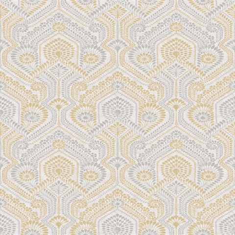 Fernback Yellow Ornate Damask Floral & Leaf Wallpaper