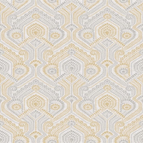 Fernback Yellow Ornate Damask Floral & Leaf Wallpaper