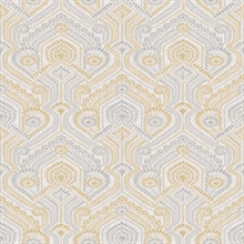 Fernback Yellow Ornate Damask Floral & Leaf Wallpaper