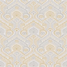 Fernback Yellow Ornate Damask Floral &amp; Leaf Wallpaper