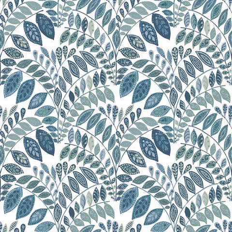 Fiddlehead Blue Botanical Wallpaper