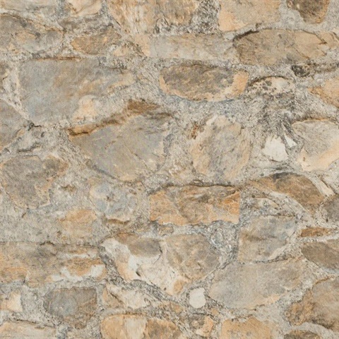 Field Stone Tumbled Tan and Grey Wallpaper