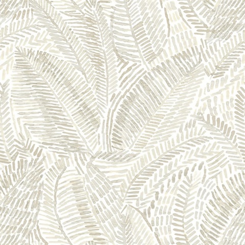 Fildia Taupe Botanical Dash Line Leaf Wallpaper