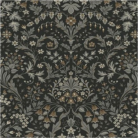 Filigree Floral Botanical Charcoal & Pavestone Peel and Stick Wallpape