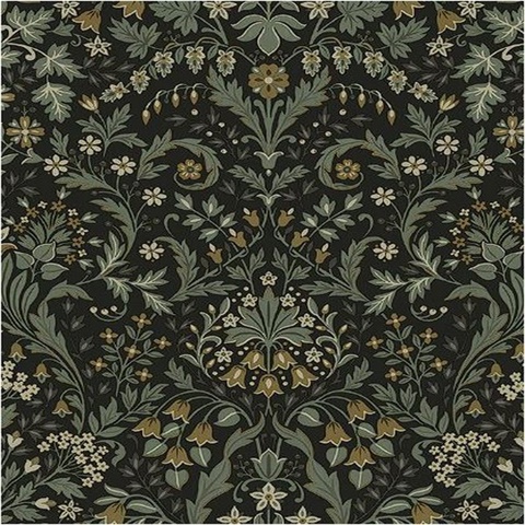 Filigree Floral Botanical Ebony & Sage Peel and Stick Wallpaper