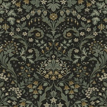 Filigree Floral Botanical Ebony & Sage Peel and Stick Wallpaper