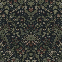 Filigree Floral Botanical Midnight Blue & Sage Peel and Stick Wallpape