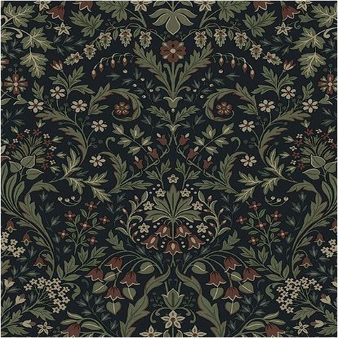 Filigree Floral Botanical Midnight Blue & Sage Peel and Stick Wallpape