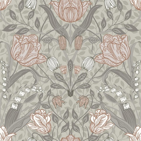 Filippa Grey Tulip Floral Wallpaper
