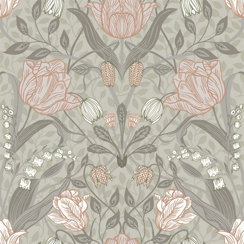 Filippa Grey Tulip Floral Wallpaper