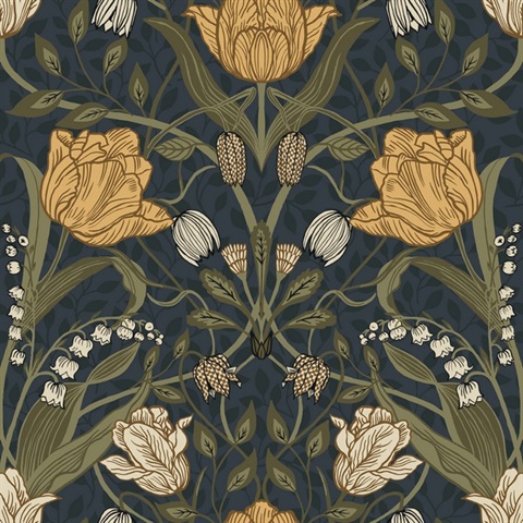 Filippa Navy Tulip Floral Wallpaper