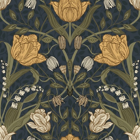 Filippa Navy Tulip Floral Wallpaper