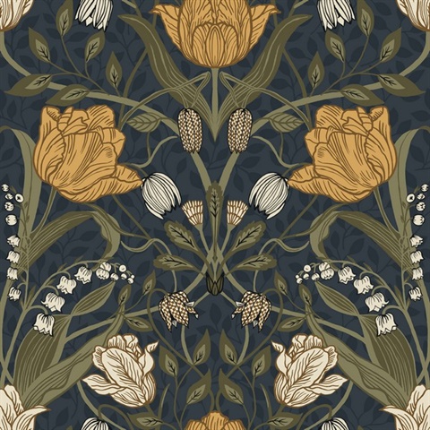 Filippa Navy Tulip Floral Wallpaper